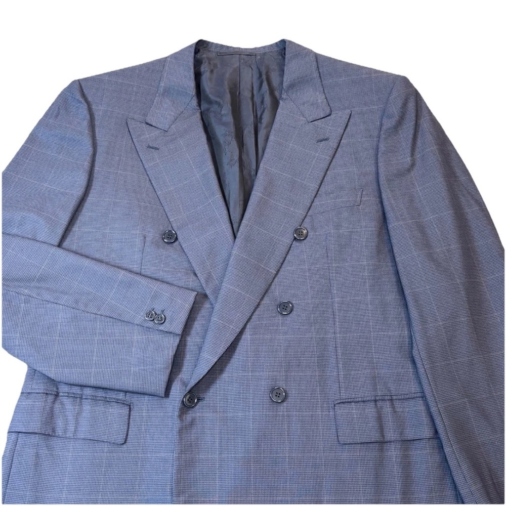 Brioni Double Breasted Blazer Men’s 44‎ Blue Plaid Wool